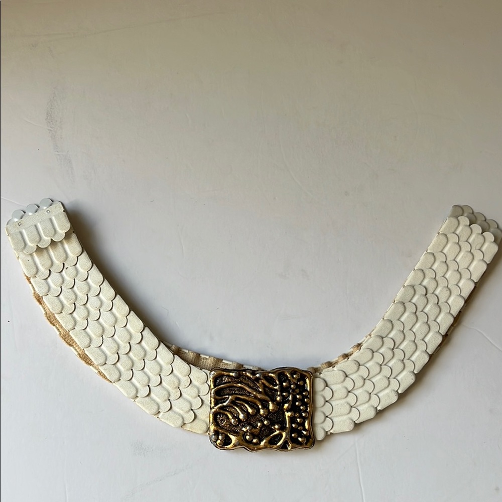 White and Gold Decorative Belt with Ornate Design